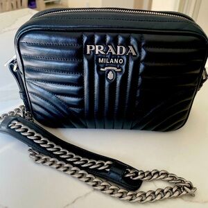 Prada Diagram quilting leather cross bag